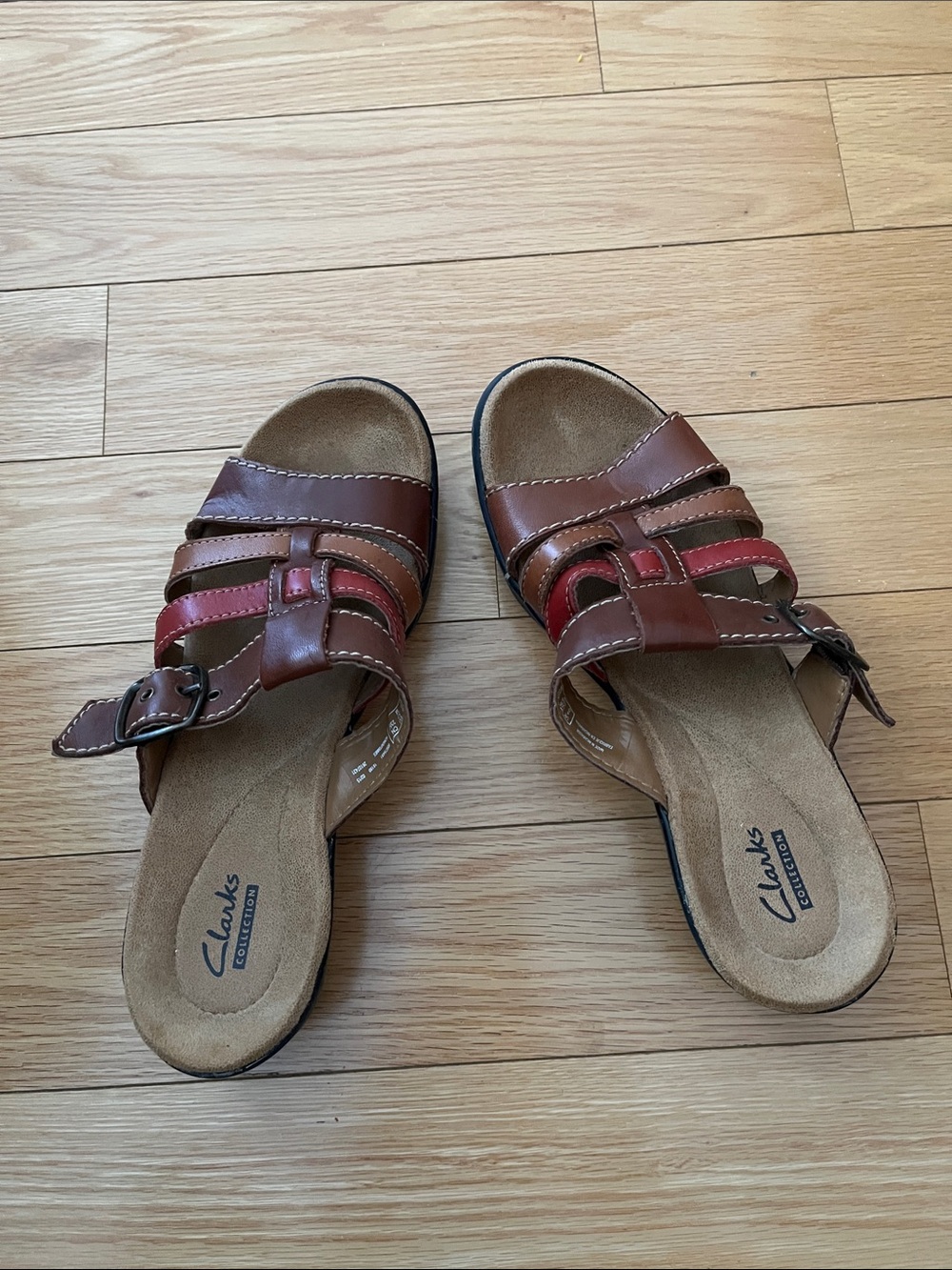 Clarks Women's Brown and Red Leather Slide Mules